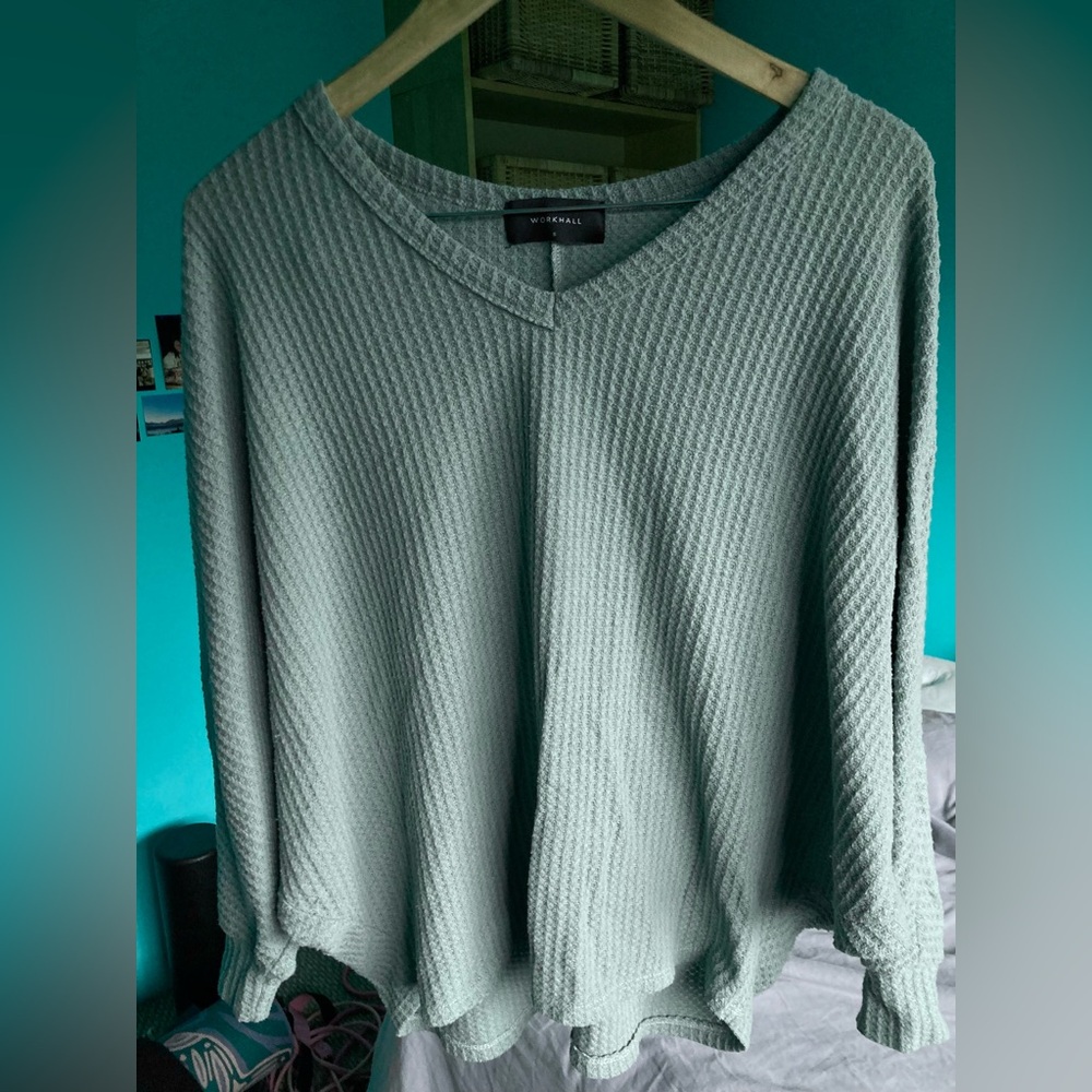 Sage green waffle knit sweater